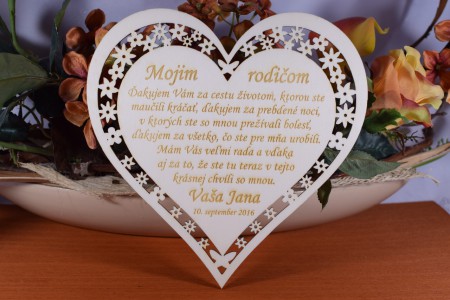 Poďakovanie Rodičom srdce vyrezavané 20x20cm 3mm  11,5€
